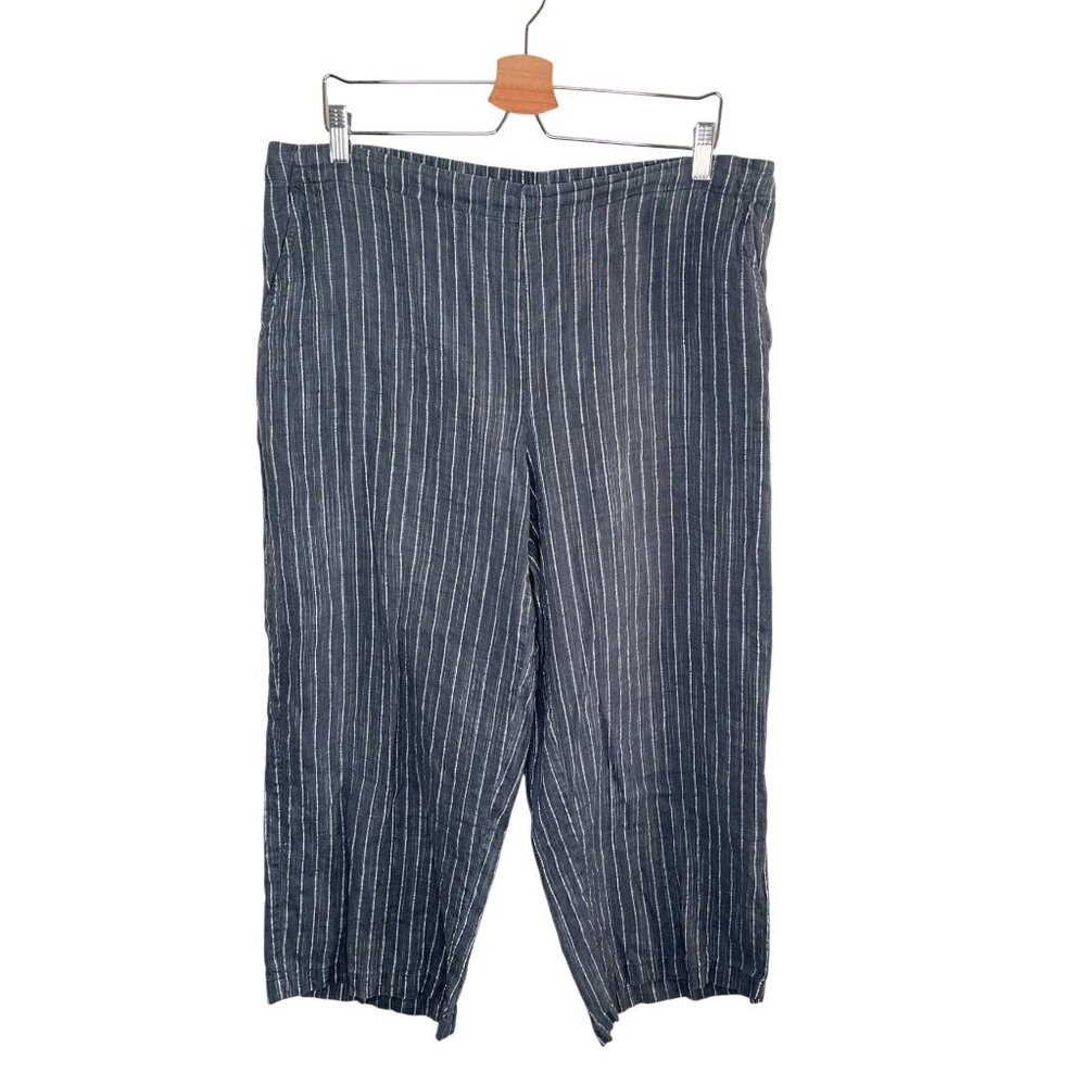 Eileen Fisher Organic Linen Striped Cropped Coastal Pull On Pants Large
